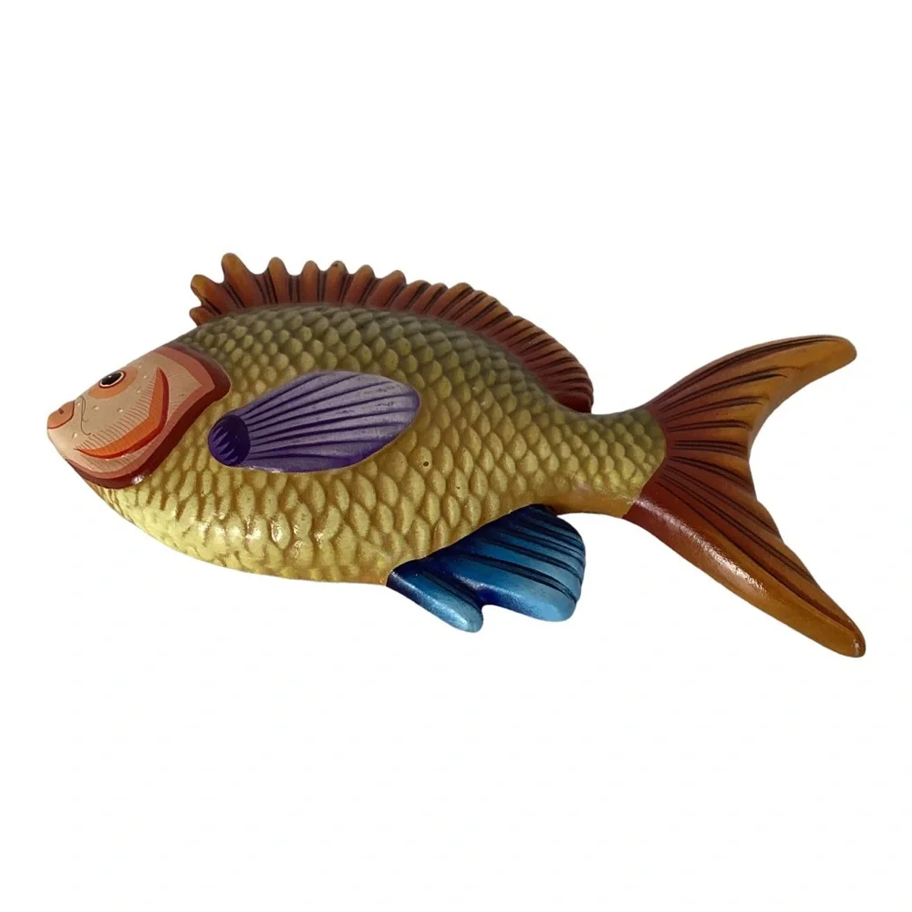 Tonala Signed E. Alvarez Hand Painted Tropical Fish Wall Decor Mexico Pottery - Picture 9 of 15
